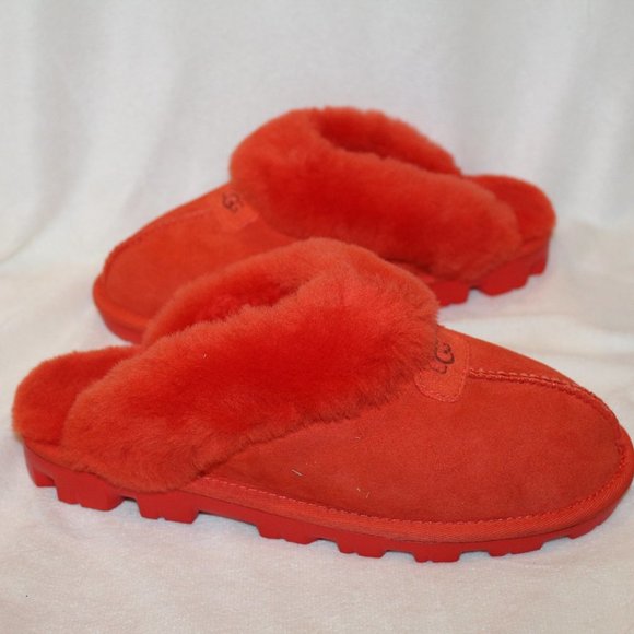 NIB UGG WOMEN'S COQUETTE SUEDE SHEARLING SLIP ON SLIPPERS‎ RED PEPPER - Picture 1 of 8